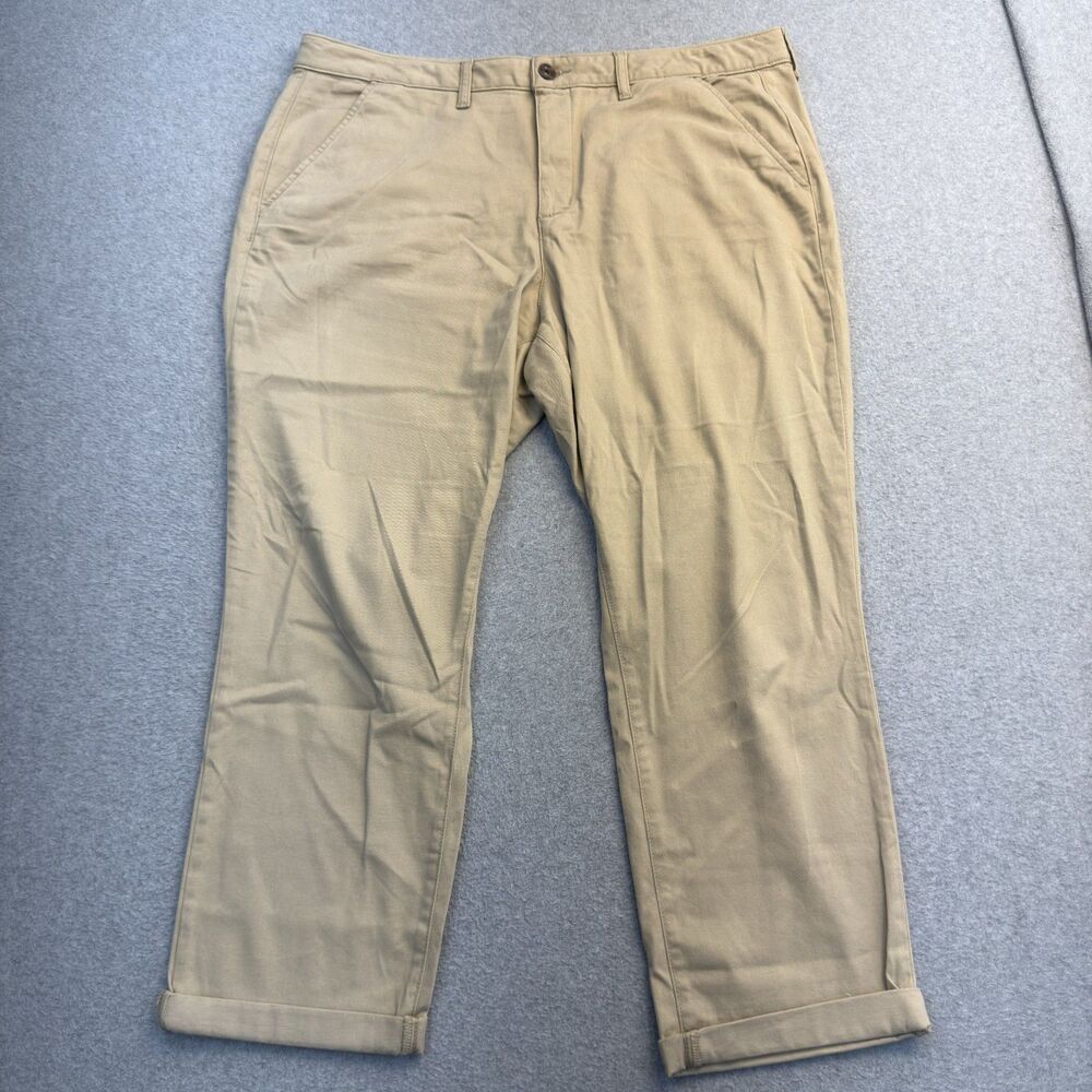 St Johns Bay Pants Womens 18 Tan Girlfriend Cuffed Stretch Casual Preppy